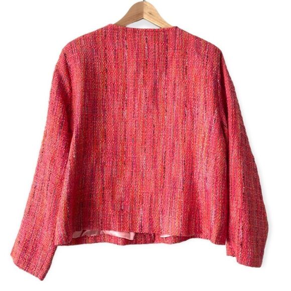 Chicos Peach Knit Blazer Lined 3 Large V Neck Top Button Coat Career Womens - Picture 2 of 7
